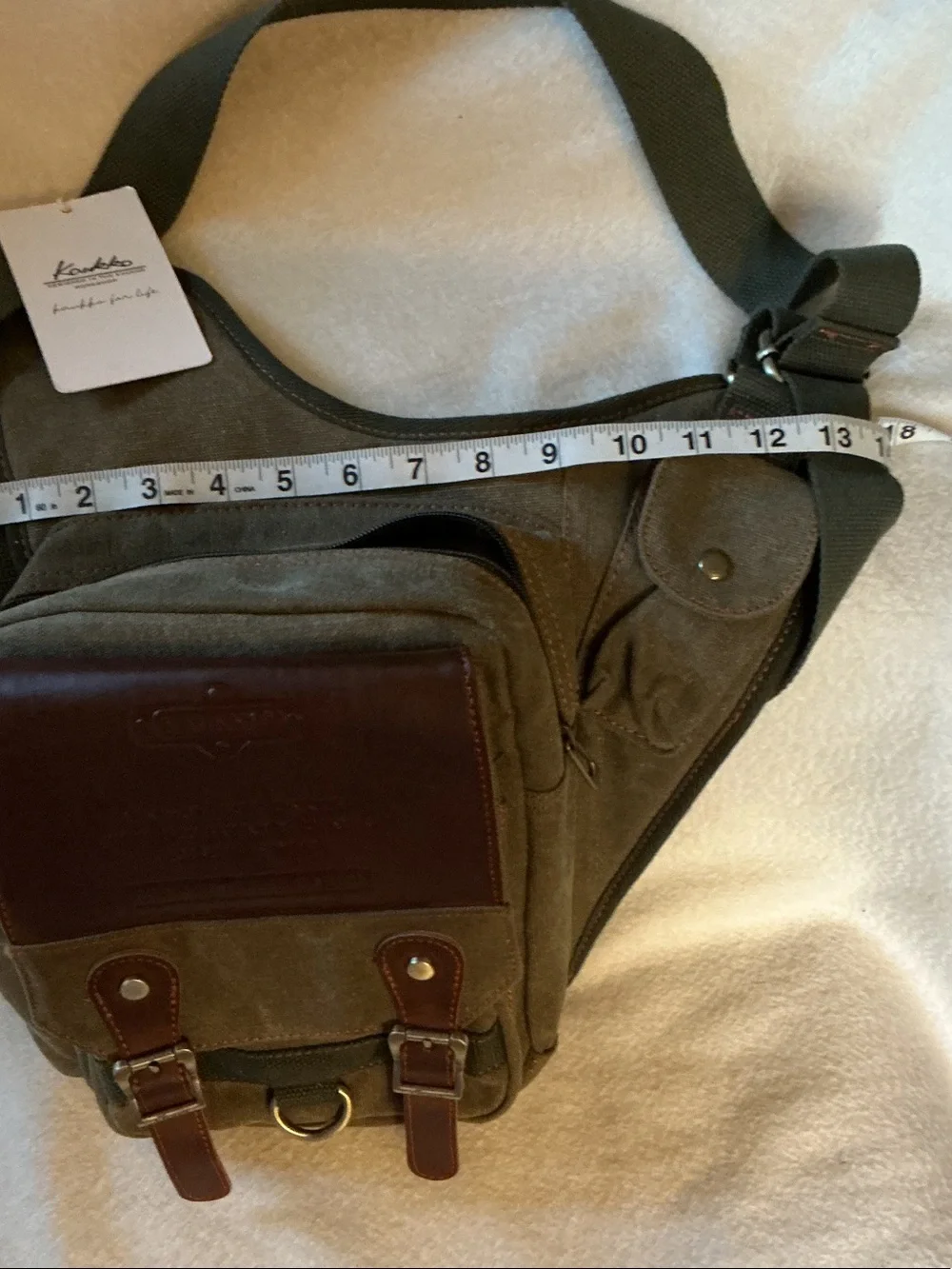 Classic Olive Canvas Messenger with Brown Leather Flap